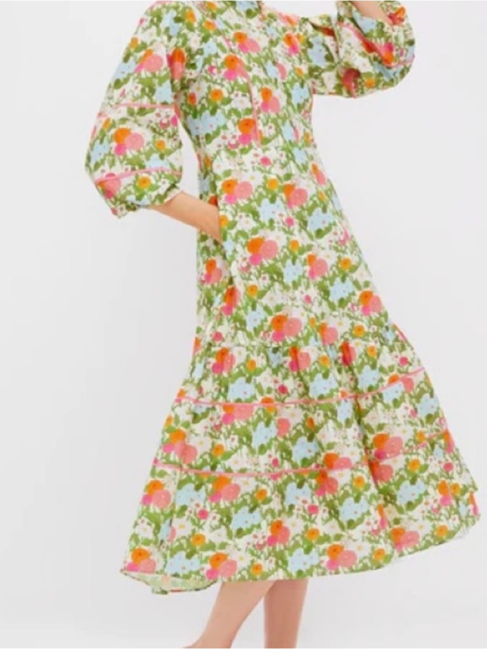 Tuckernuck Hyacinth House Floral Cotton Midi Dress in Pink & Green size M